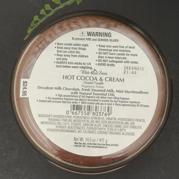 BBW Hot Cocoa & Cream White Barn Bath & Body Works 3 Wick Candle - Picture 10 of 10